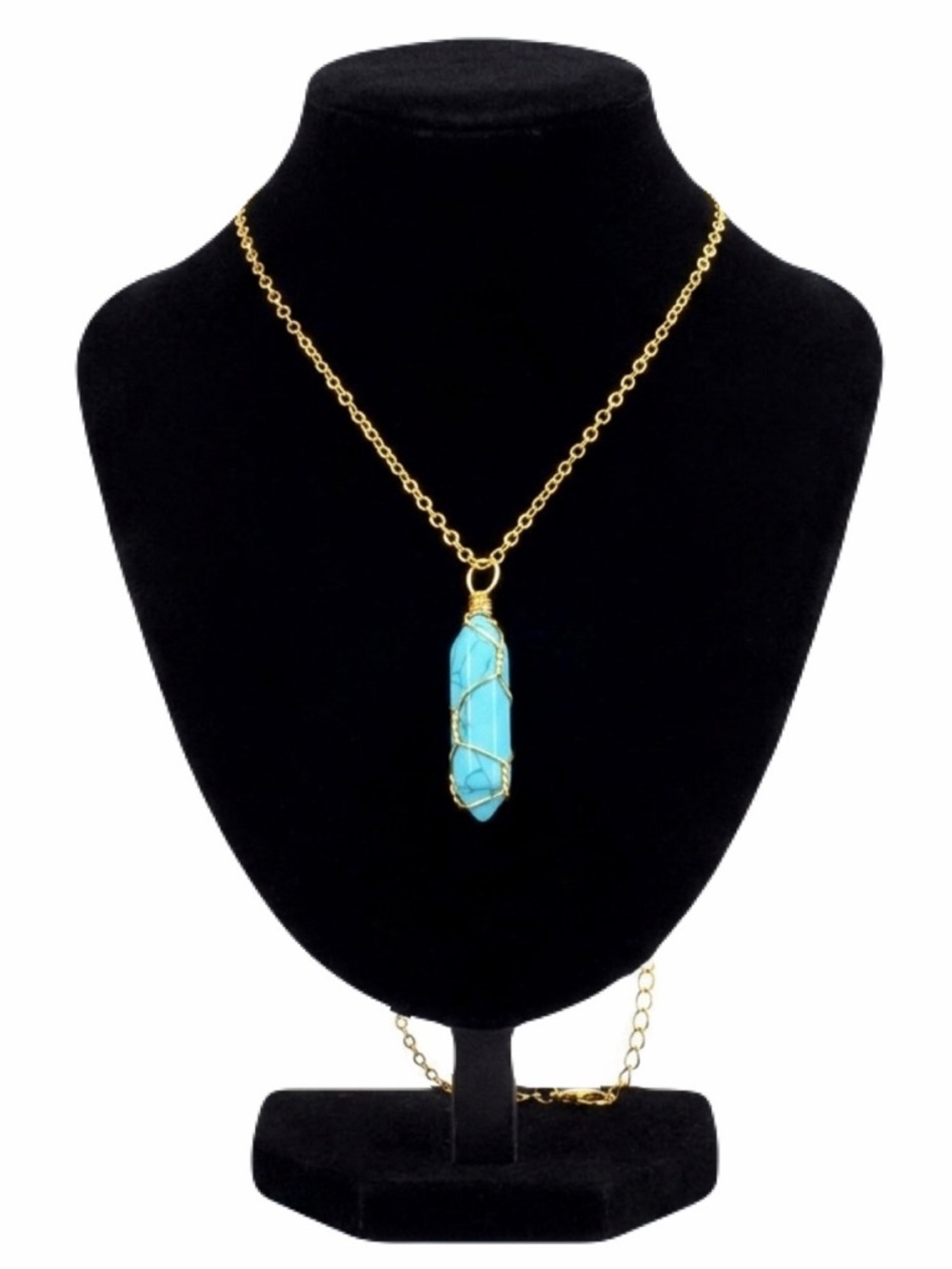 New Handmade Blue Howlite 10k Gold Wire Wrapped S925 Silver Amulett Necklace